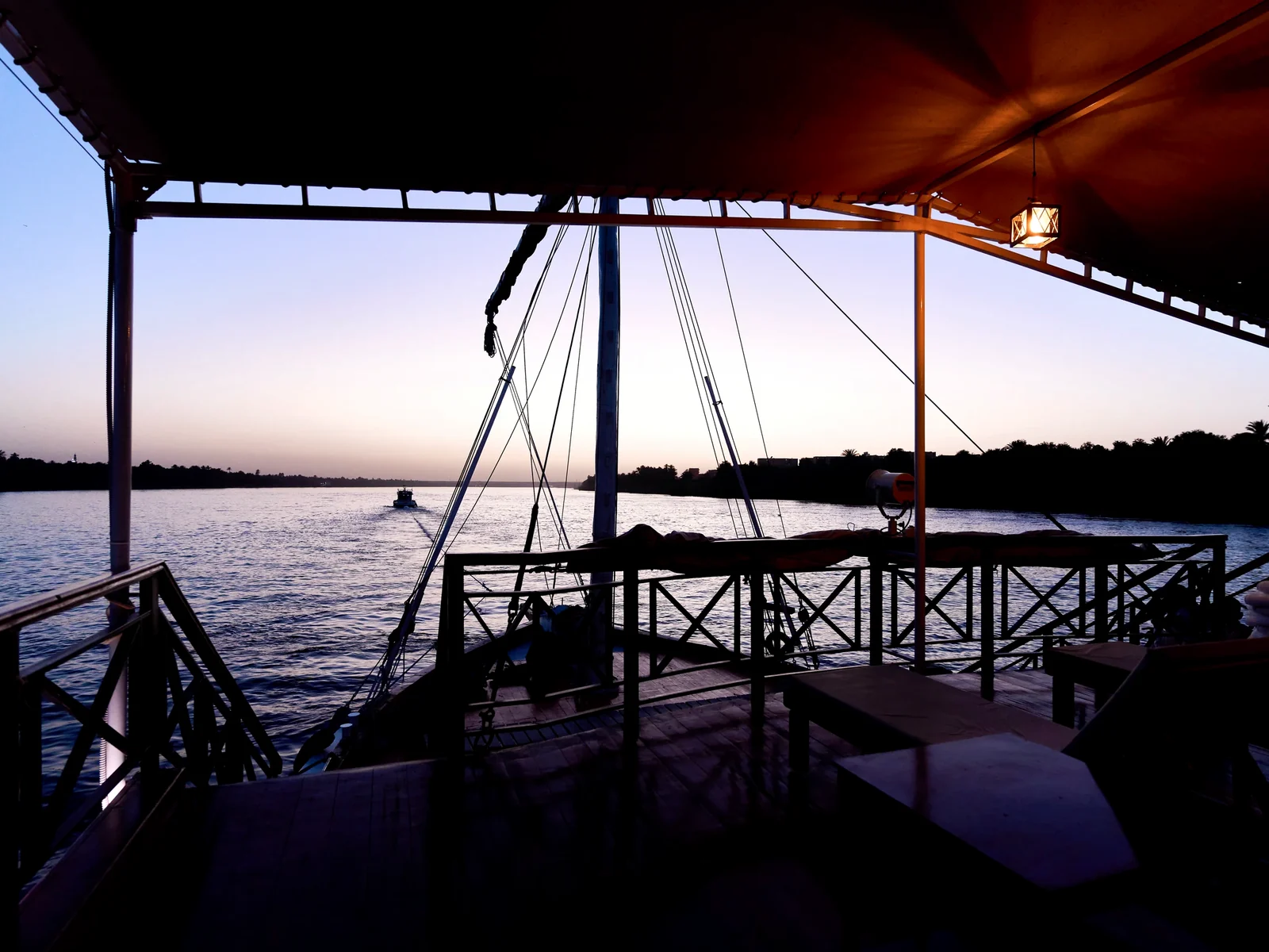 Upper deck of Fatima Dahabeya in the evening