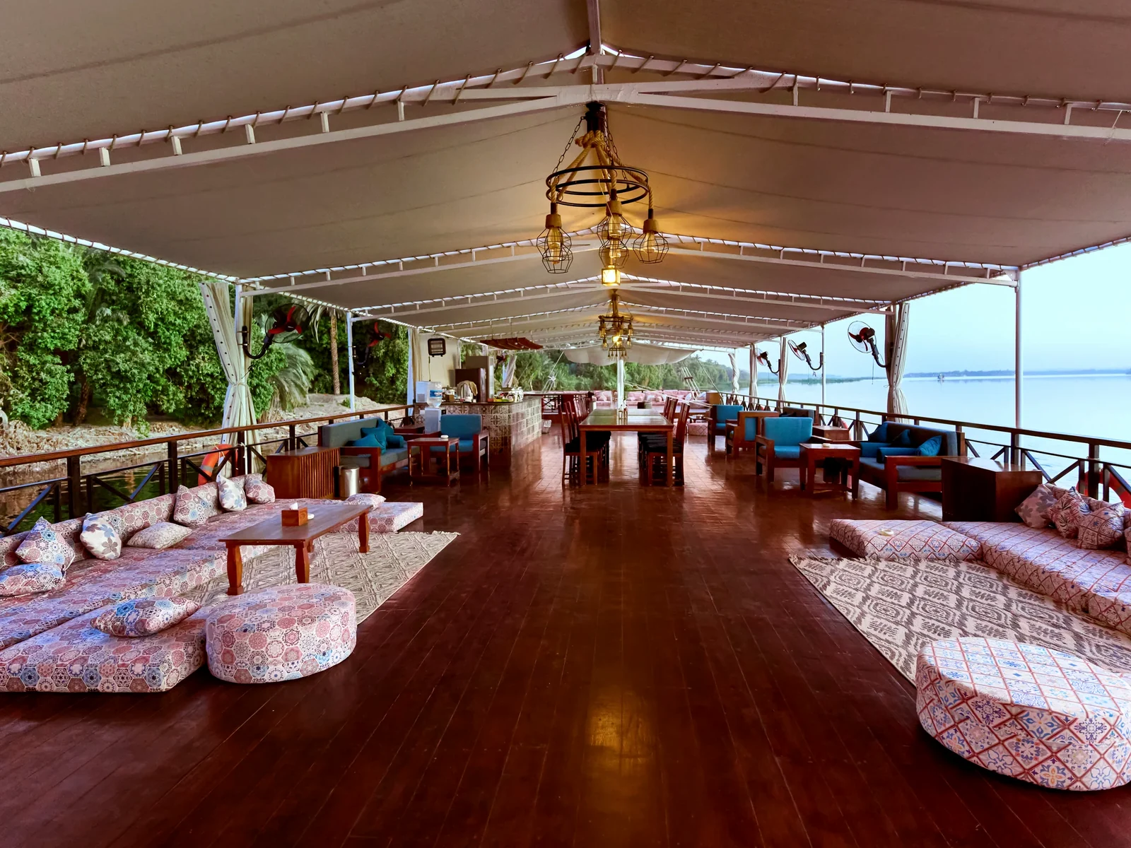 Wide view of the shaded Fatima Dahabeya sun deck